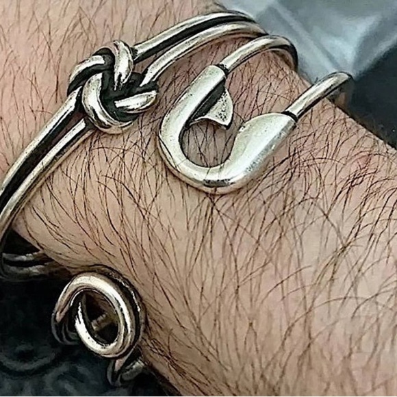 Sterling Silver Safety Pin Bangle Bracelet With Matching Ring - Picture 8 of 15